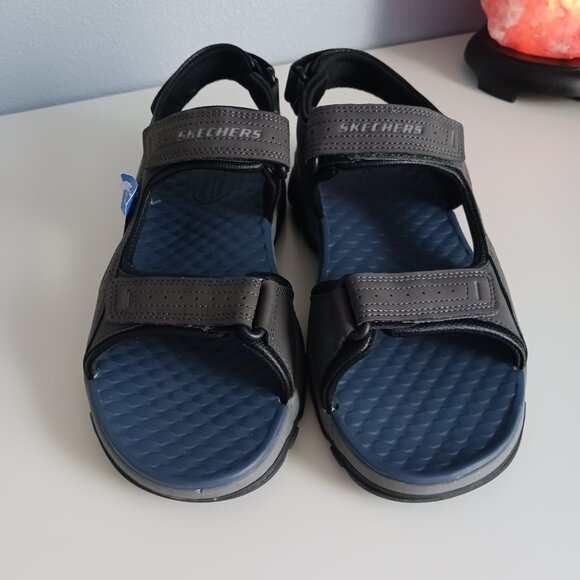 Men's Skechers Sandals Velcro Steady Grip Sole Charcoal and Blue New With Tags - Picture 5 of 7